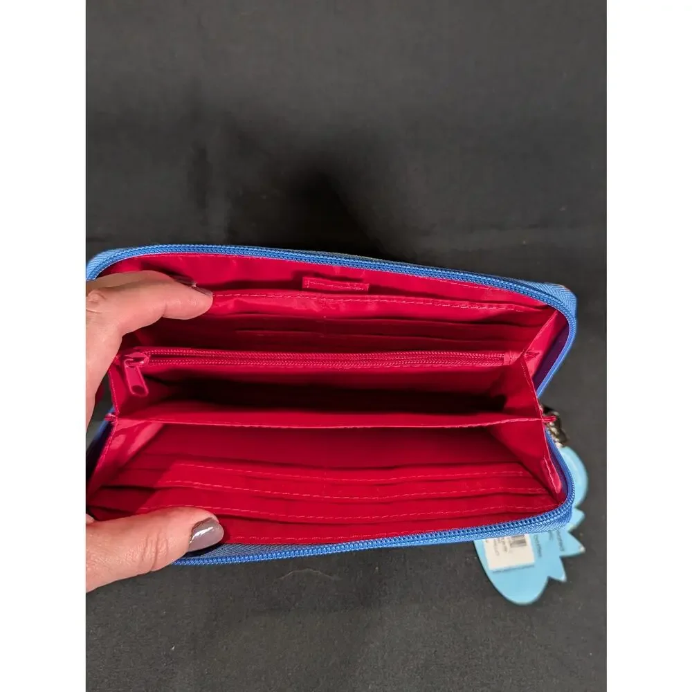 Lily Bloom Tropical Floral Zip Around Wallet Blue Hibiscus RFID Vegan NWT